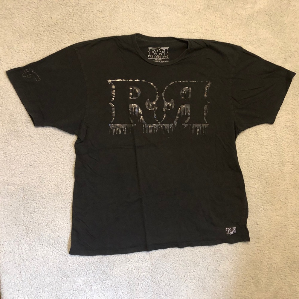 Rock Revival Mens XXL Black Graphic T-Shirt Metallic Logo Fleur De Lis USA Made